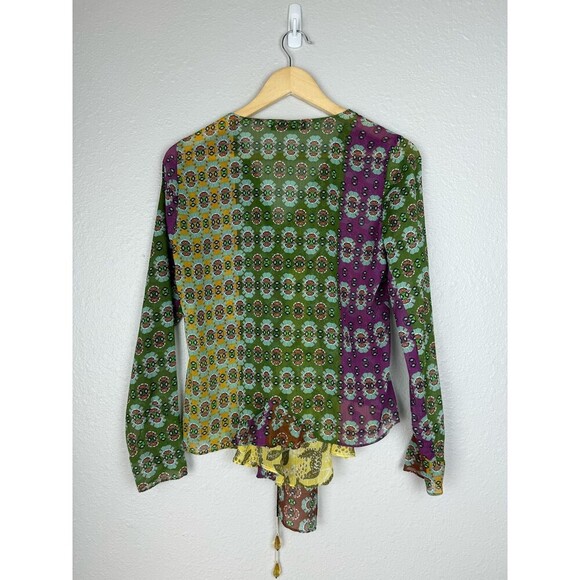 ZARA Zodiac Multicolor Printed Boho Blouse Shirt Bow Tie Sz XS Crystal Drops 143 - Picture 4 of 9